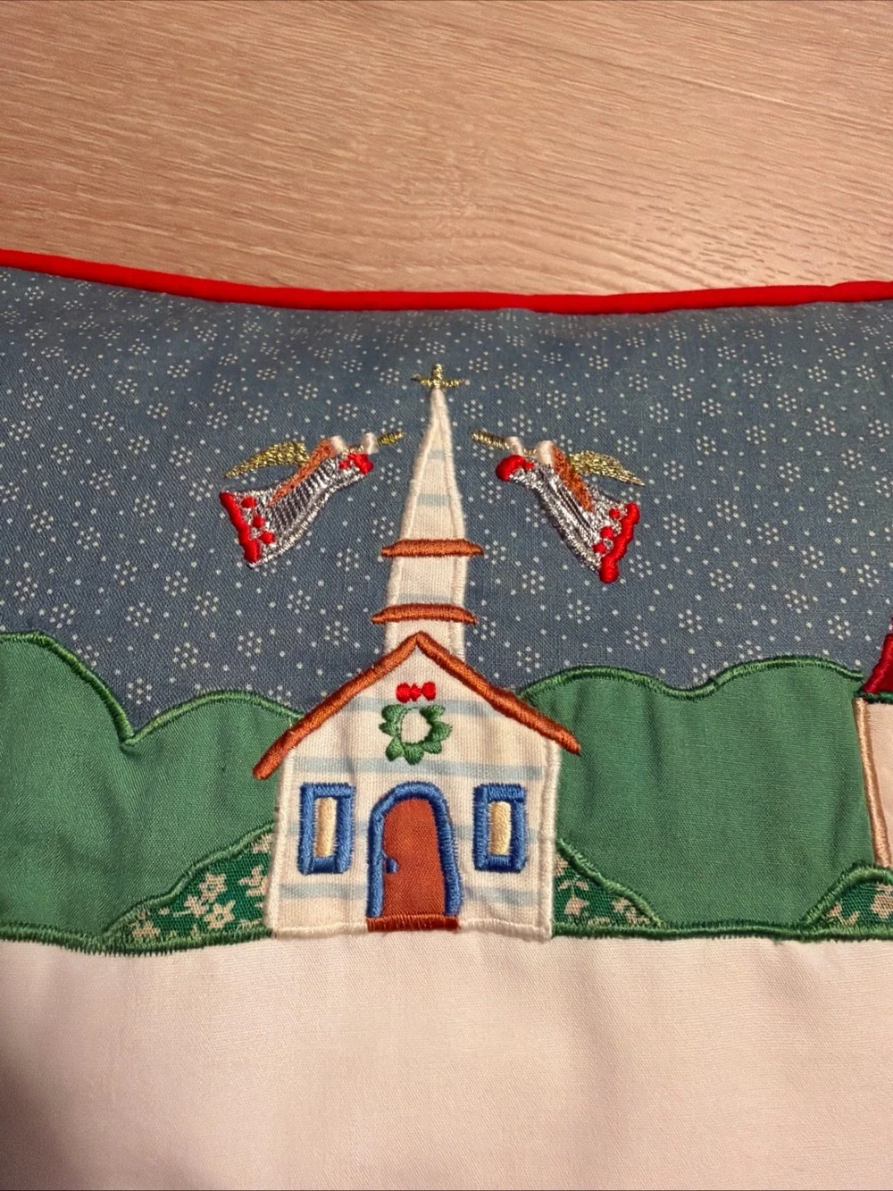 Vintage House Of Hatten Christmas Santa Appliqué Throw Pillow Sleigh Reindeer 90